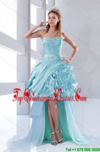 Gorgeous Beaded Sweetheart High Low Ruffled Dama Dresses for 2015