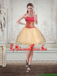Gorgeous Champagne Strapless Multi Color Short Dama Dresses with Beading and Embroidery