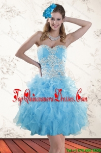 2015 Gorgeous Spring Baby Blue Sweetheart Dama Dresses with Embroidery