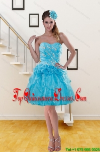 2015 Gorgeous Sweetheart Beaded Aqua Blue Dama Dresses with Beading