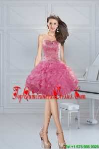 Gorgeous Ball Gown Pink Sweetheart Beading Dama Dresses