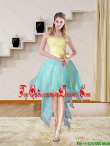 Multi Color Strapless High Low 2015 Elegant Quinceanera Dama Dresses with Bowknot