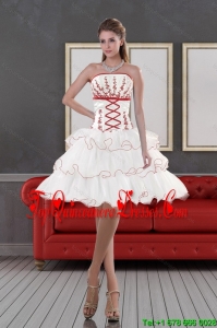 2015 Impressive Strapless Quinceanera Dama Dresses with Embroidery and Ruffle layers