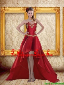 Fashionable High Low Sweetheart Wine Red Beading Quinceanera Dama Dresses