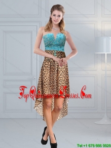 Unique Leopard Printed 2015 Quinceanera Dama Dresses with Beading in Aqua Blue