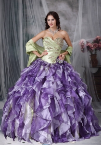 Olive Green And Purple Beading Embroidery Quinceanera Dress