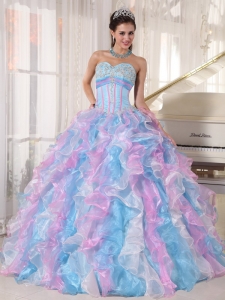 Pink And Blue Sweetheart Beading Sweet 16 Dress
