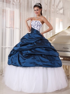 Embroidery And Beading Royal Blue And White Quinceanera Dress
