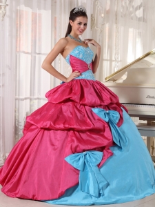 Aqua And Hot Pink Embroidery Quinceanera with Sash And Bow