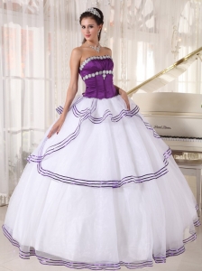 Purple And White Quinceanera Dress With Hand Made Florwers