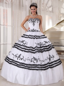 Sweetheart White And Black Embroidery Quinceanera Dress