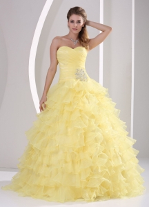 Sweetheart Light Yellow Ruffle Quinceanera Dress For Military Ball