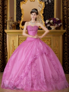 Discount Rose Pink Sweetheart Applique Quinceanera Dress