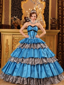 Multi-layered Blue Zebra Black Bustline Quinceanera Dress