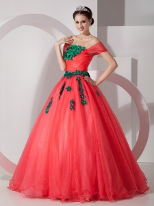 Coral Red Princess Off The Shoulder Quinceanera Dress
