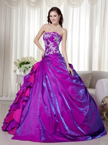Shimmering Purple Embroidery Cascading Ruffle Quinceanera Dress