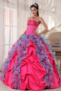 Hot Pink And Sky Blue Beading Sweet 16 Quinceanera Dress