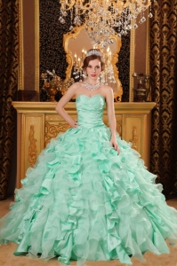 Turquoise Sweetheart Quinceanera Dress With Cascading Ruffles