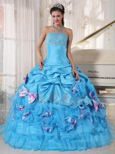 Aqua Quinceanera Dress With Beading And Colored Bow