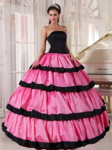 Cheap Shimmering Pink And Black Quinceanera Dress