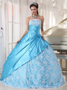 Shimmering Aqua Blue Quinceanera Dress With White Lace