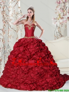 Luxurious Sweetheart 2015 Red Quinceanera Dress with Embroidery and Pick Ups