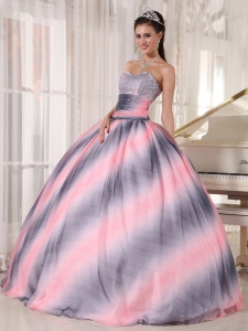 Rainbow Beading Quinceanera Dress In Pink And Black