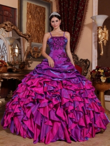 Multi-color Embroidery Ruffled Quince Dresses Spaghetti Straps