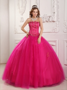 A-line Fuchsia Tulle Beading Quinceanera Dress On Sale