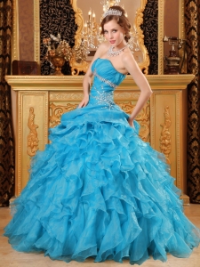 Sky Blue Quinceanera Dress With Ruffles And Beads
