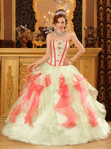 Multi-color Quinceanera Dress With Red Appliques