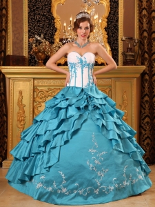 Teal Embroidery Sweetheart Ruffle Quinceanera Dress