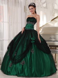 Dark Green And Black Tulle Beading Quinceanera Dress
