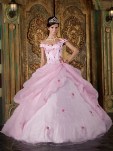 Off The Shoulder Applique Quinceanera Dress in Light Pink