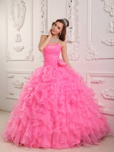 Rose Pink Sweetheart Ruffle Beading Quinceanera Dress