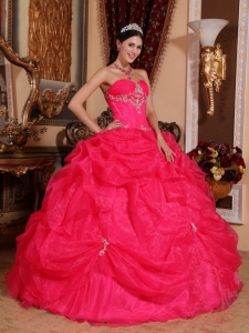 Beautiful Sweetheart Organza Quinceanera Dress Coral Red