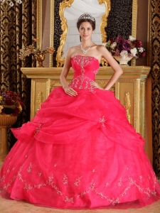 Best Coral Red Sweet 16 Dress Organza Appliques Ball Gown