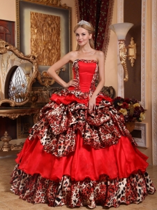 Brand New Red Quinceanera Dress Leopard Pick-ups Layers