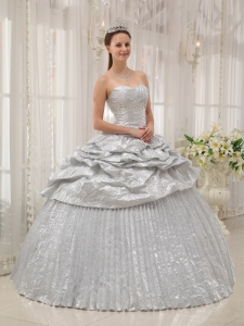 Brand New Pleated Silver Quinceanera Dress Sweetheart