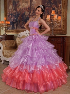 Discount Halter Quinceanera Dress Multi-color Ruffled Layers