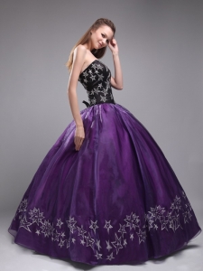 Eggplant Purple and Black Dresses for 15 Star Embroidery