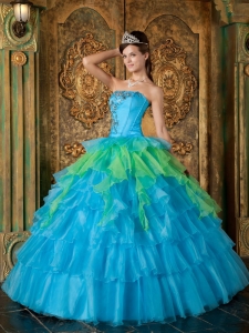Inexpensive Organza Ruffles Multi-color Quinceanera Gown