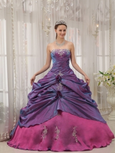 Sweet 16 Dress Purple and Fuchsia Ruch Pick-ups Taffeta