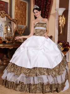 Informal White Quinceanera Dress Leopard Beading Ball Gown