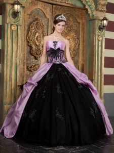 Lovely Dresses of 15 Lavender and Black Appliques Bowknot