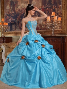 Corset Sky Blue Quinceanera Dress Champagne Flowers
