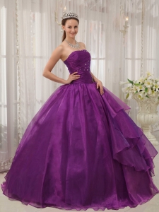 Low Price Purple Quinceanera Dress Strapless Organza Puffy