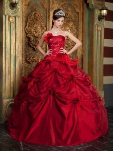 New Red Strapless Hand Made Flowers Quinceanera Dress