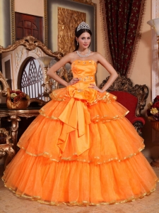 Orange Quinceanera Dress Big Bowknot Tiers of Layers