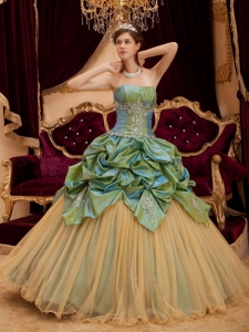 Olive Green Quinceanera Dress Taffeta and Tulle Pick-ups